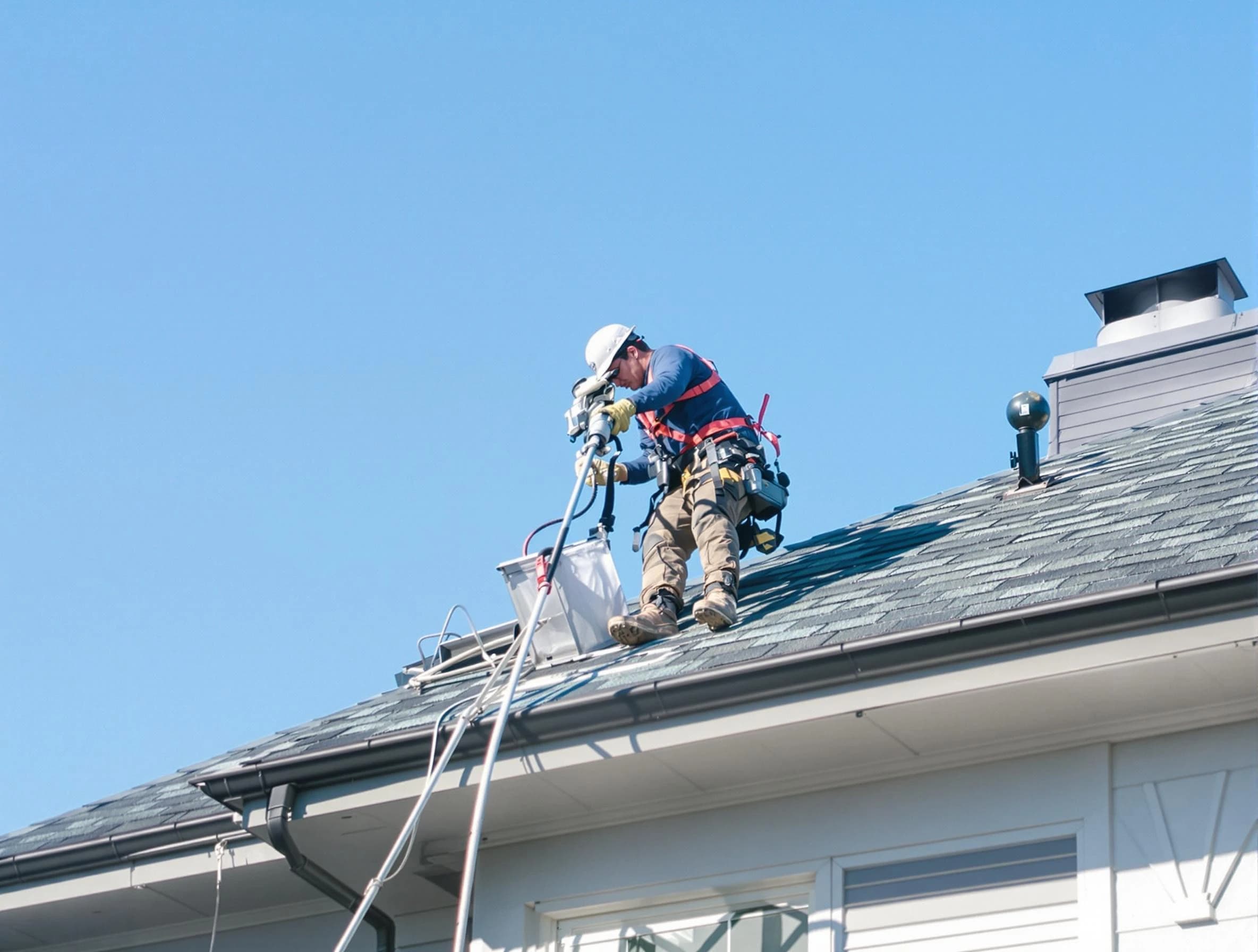 La Cienega Dryer Vent Cleaning certified technician cleaning a roof-mounted dryer vent system in La Cienega