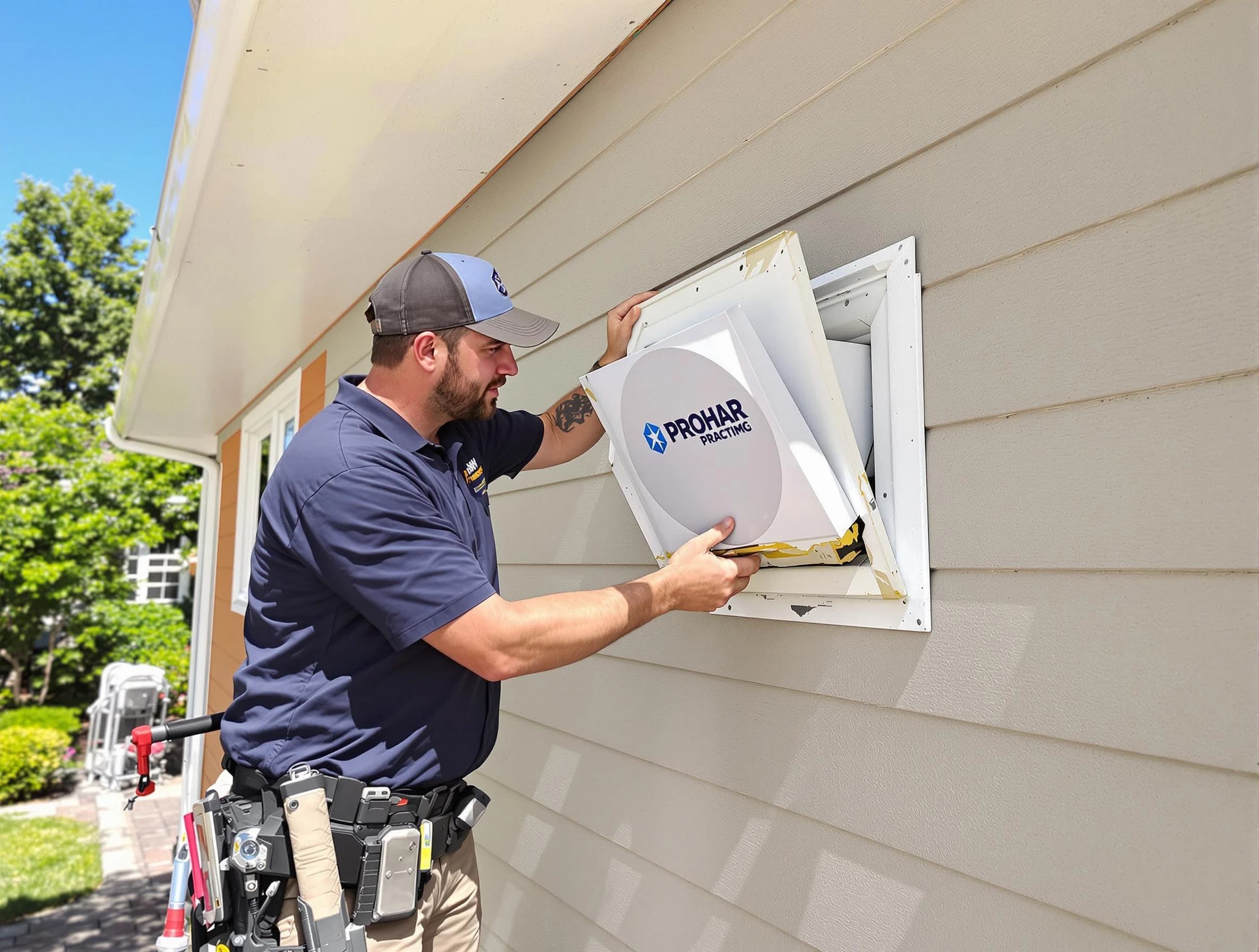 La Cienega Dryer Vent Cleaning technician installing a new protective dryer vent cover on a home in La Cienega