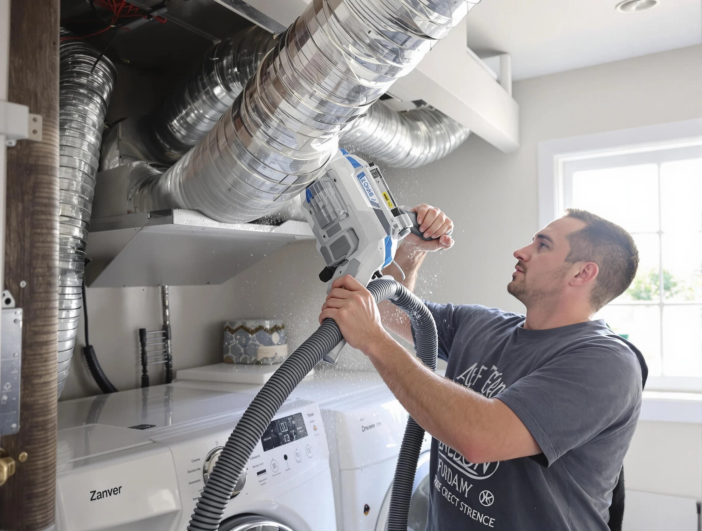 La Cienega Dryer Vent Cleaning specialist cleaning deep within a dryer vent duct system in La Cienega