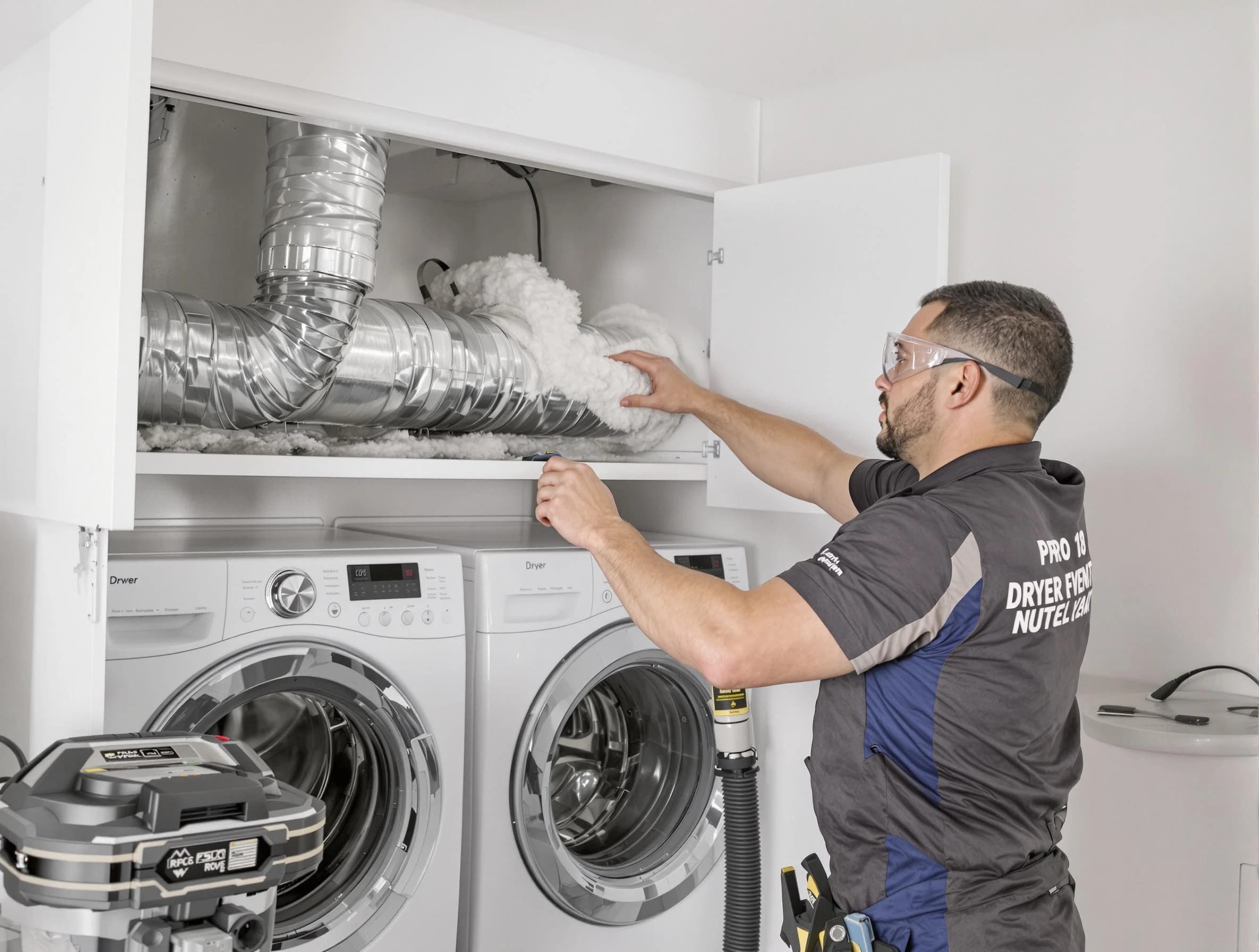 La Cienega Dryer Vent Cleaning certified technician performing specialized gas dryer vent cleaning in La Cienega
