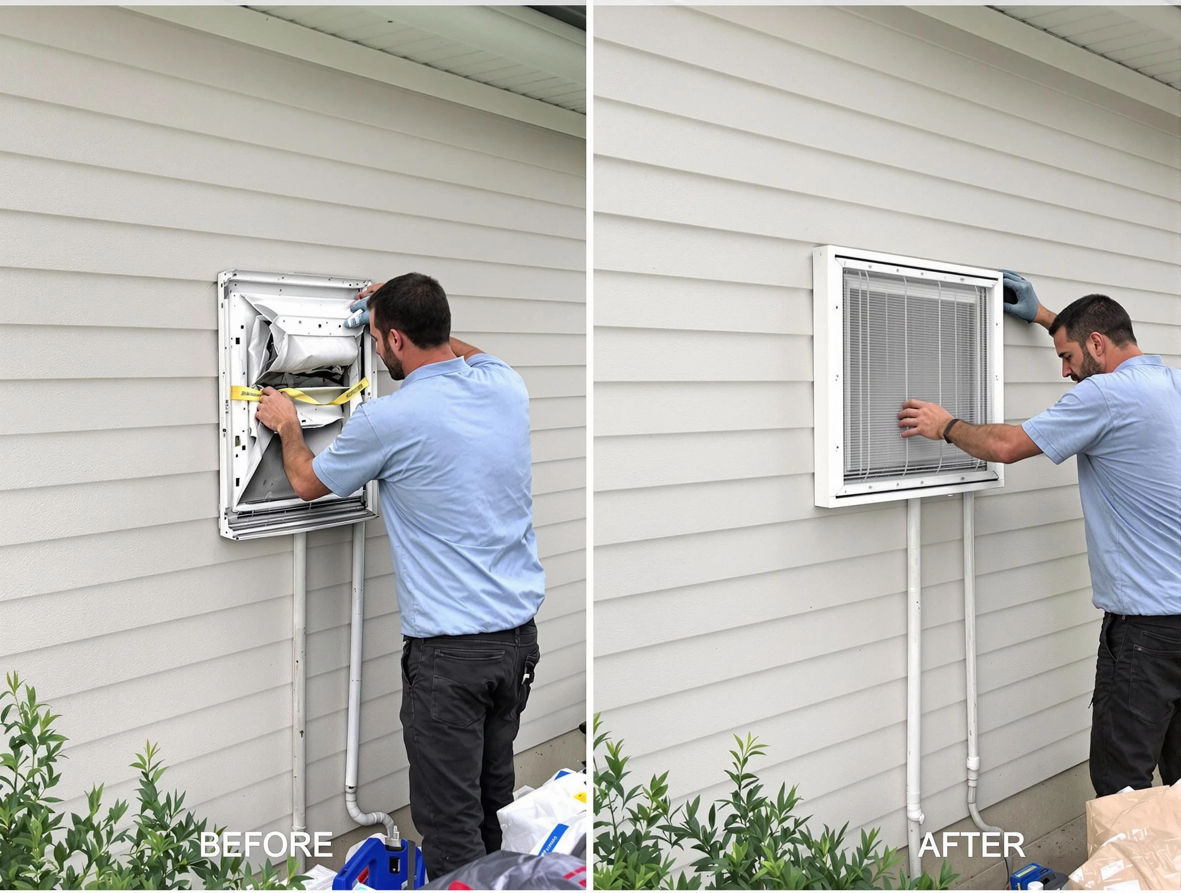 La Cienega Dryer Vent Cleaning technician installing high-quality dryer vent cover at a residential property in La Cienega